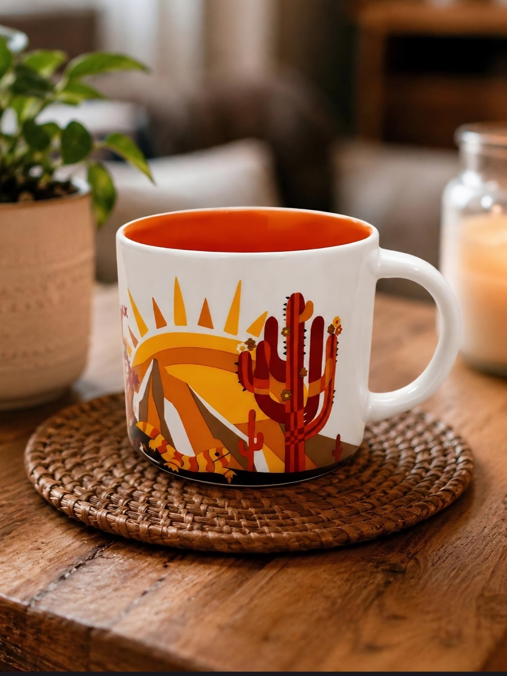 Starbucks White and Orange Desert Cactus Ceramic Mug